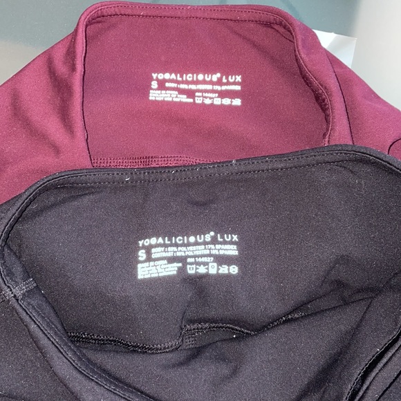 Yogalicious Lux sz S Leggings Bundle 2 pairs Cranberry Black EUC Buttery Soft - Picture 10 of 16